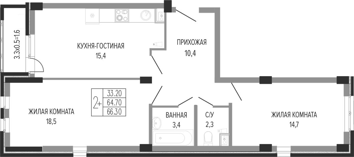 Продается 3-комн. квартира, 66.6 м²