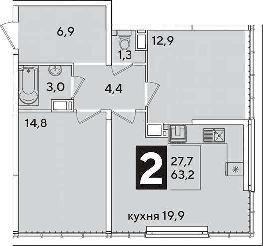 Продается 3-комн. квартира, 63.2 м²