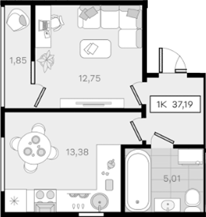 Продается 1-комн. квартира, 35.34 м²