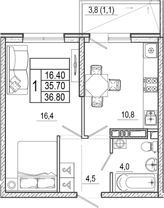 Продается 1-комн. квартира, 35.7 м²