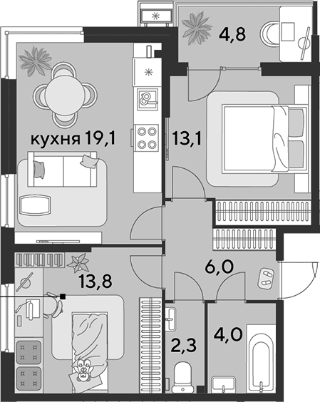 Продается 3-комн. квартира, 58.3 м²