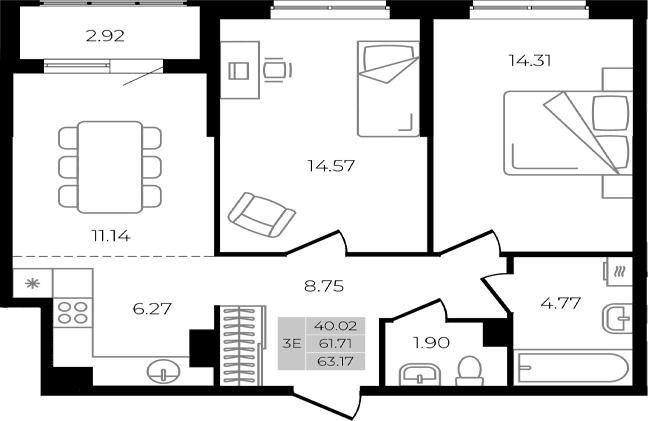 Продается 3-комн. квартира, 61.71 м²