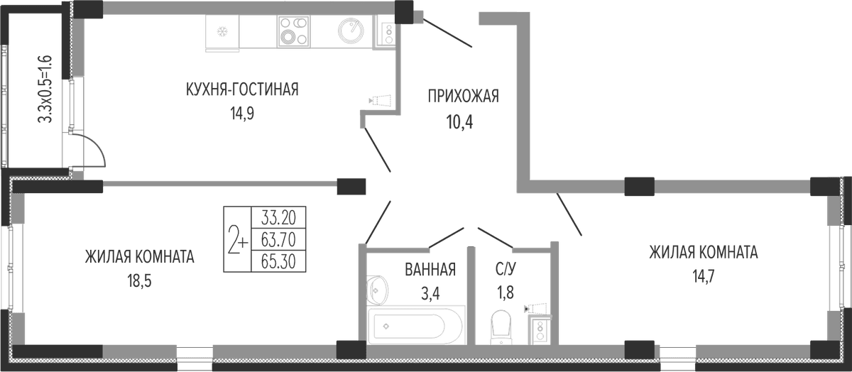 Продается 3-комн. квартира, 65.55 м²