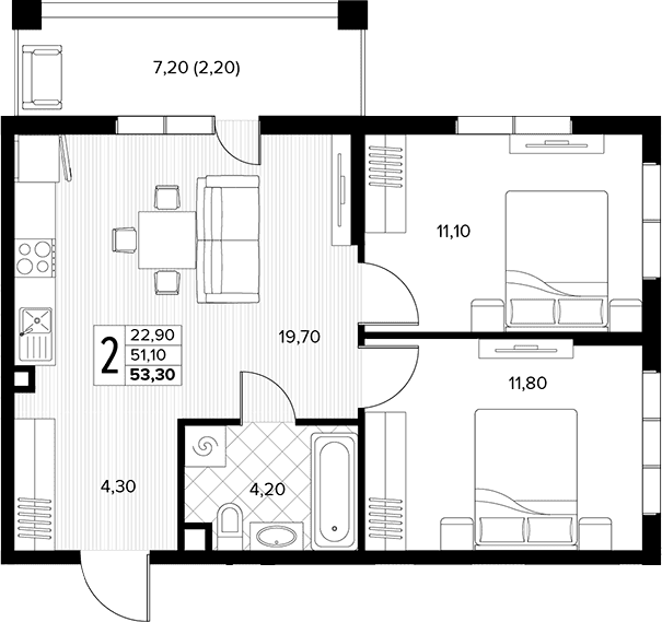 Продается 2-комн. квартира, 51.1 м²