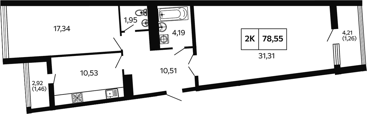 Продается 2-комн. квартира, 75.84 м²