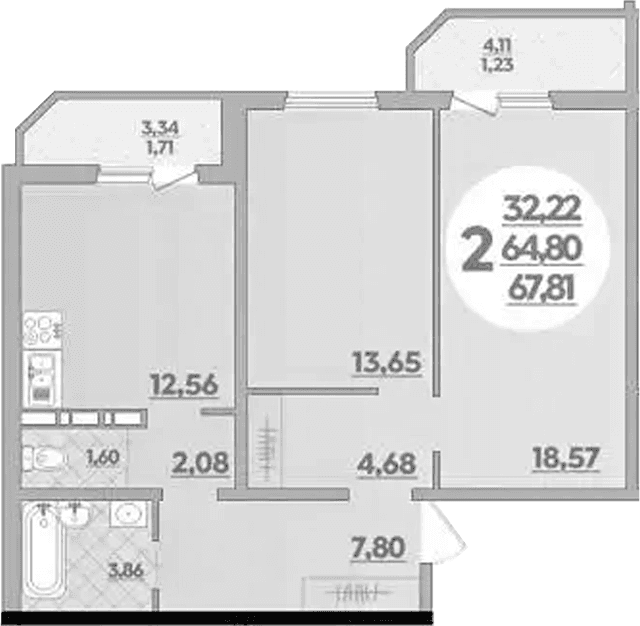 Продается 2-комн. квартира, 64.8 м²