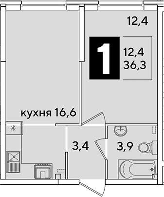 Продается 2-комн. квартира, 36.3 м²