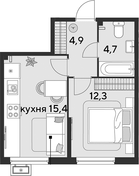 Продается 2-комн. квартира, 37.3 м²