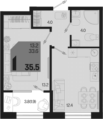 Продается 1-комн. квартира, 33.6 м²