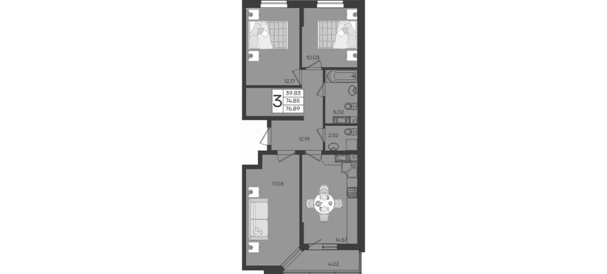 Продается 3-комн. квартира, 74.88 м²