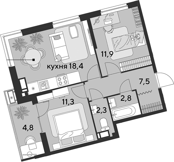 Продается 3-комн. квартира, 54.2 м²