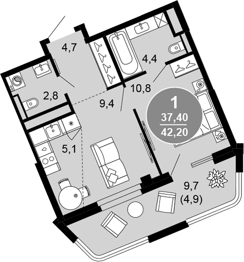 Продается 2-комн. квартира, 37.3 м²