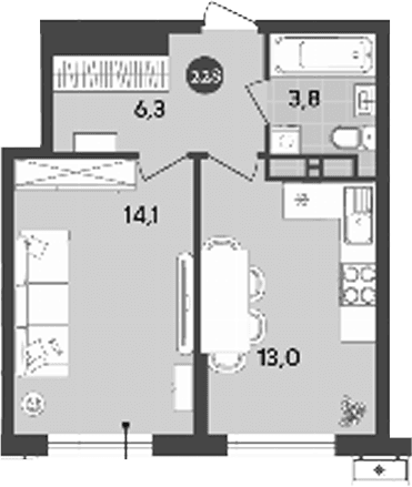 Продается 1-комн. квартира, 37.2 м²