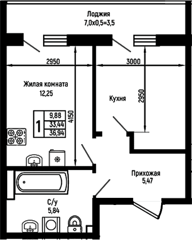 Продается 1-комн. квартира, 33.44 м²