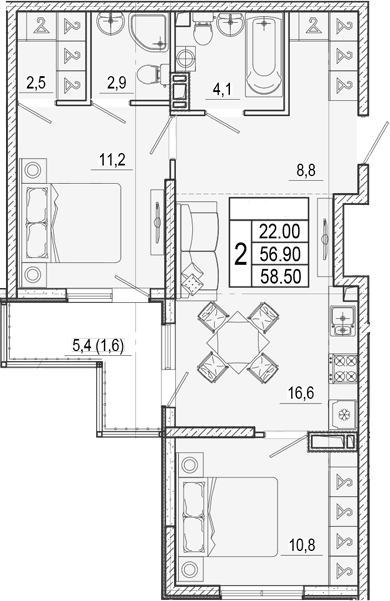 Продается 3-комн. квартира, 56.9 м²