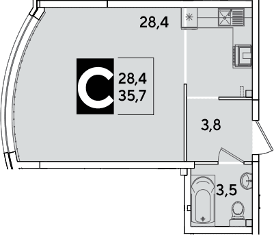 Продается 1-комн. квартира, 35.7 м²