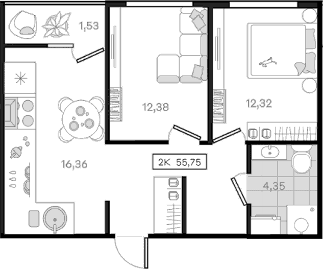 Продается 2-комн. квартира, 54.22 м²