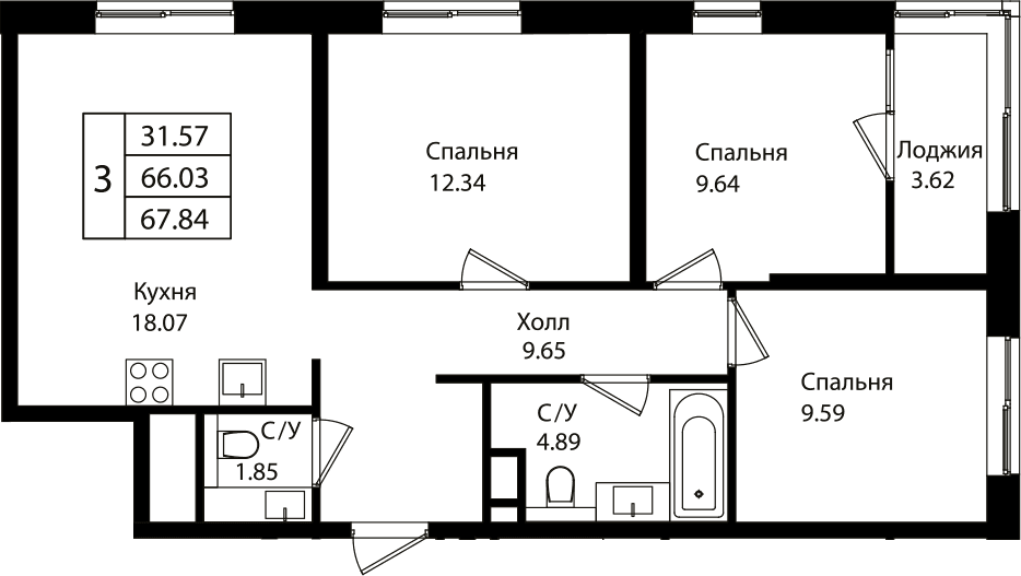 Продается 4-комн. квартира, 65.68 м²