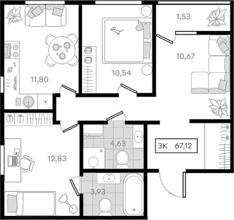 Продается 3-комн. квартира, 65.59 м²