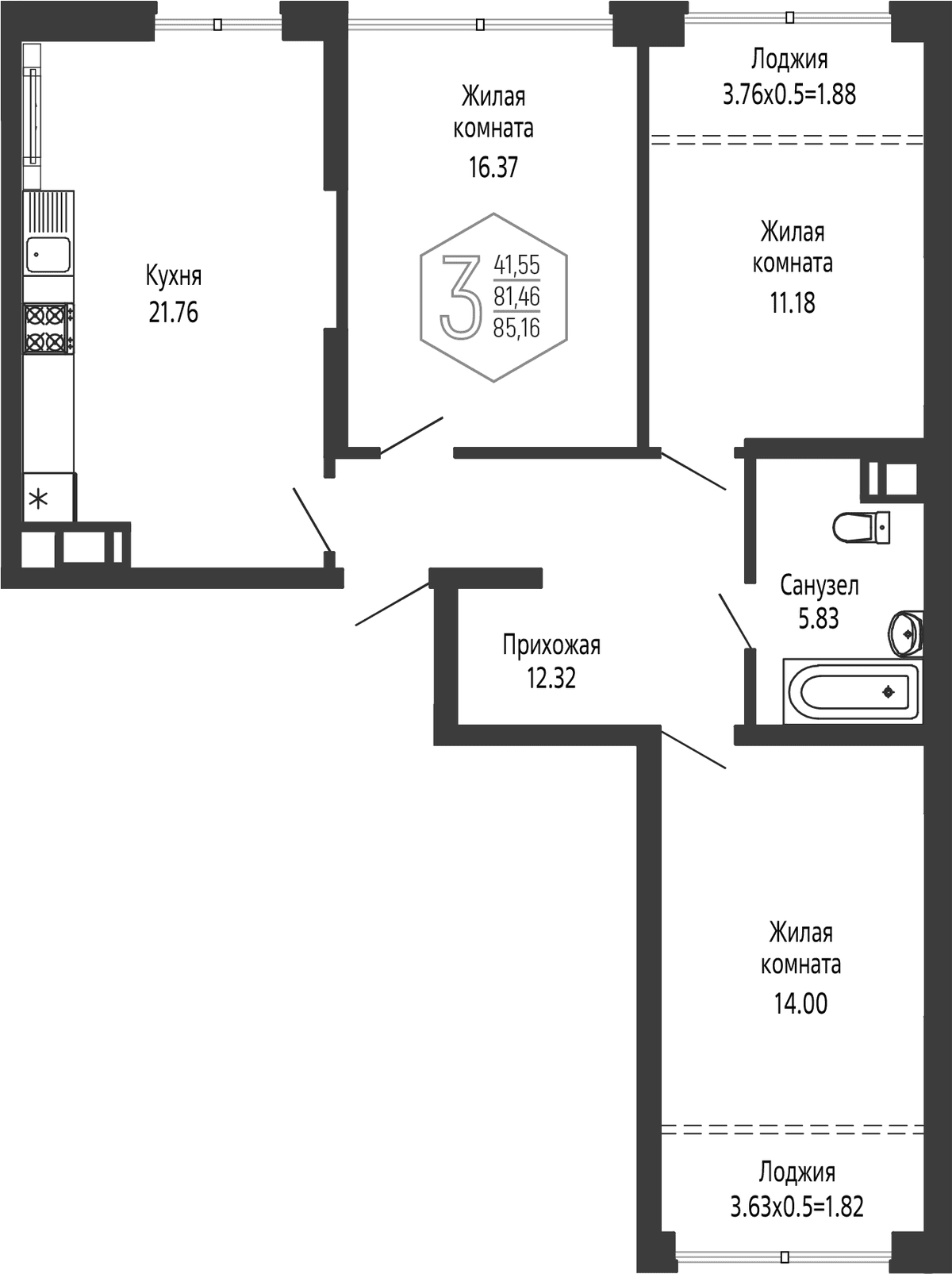 Продается 4-комн. квартира, 81.46 м²