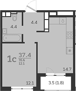 Продается 1-комн. квартира, 35.6 м²