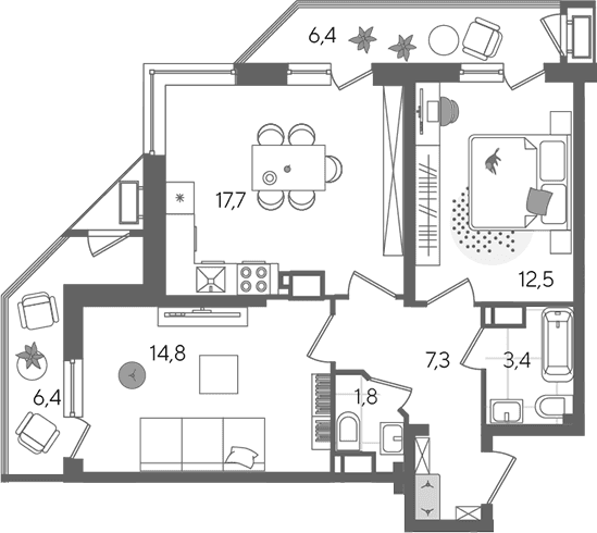 Продается 3-комн. квартира, 57.5 м²