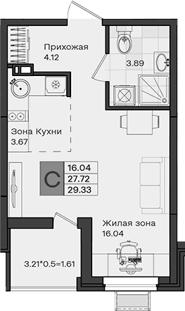 Продается 1-комн. квартира, 27.72 м²