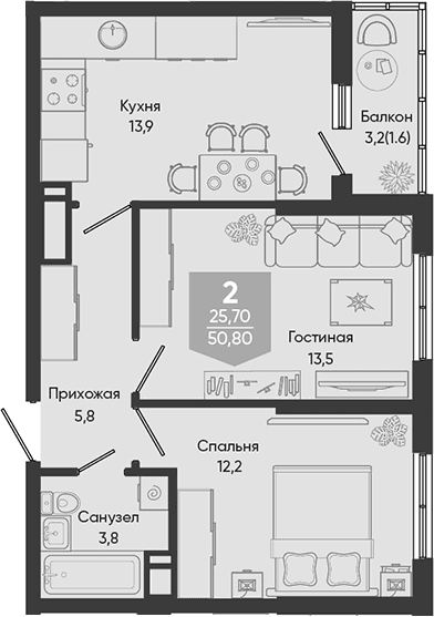 Продается 2-комн. квартира, 49.2 м²