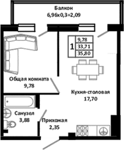 Продается 2-комн. квартира, 36 м²