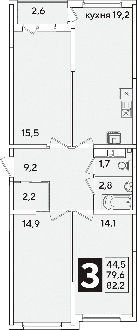 Продается 4-комн. квартира, 79.6 м²