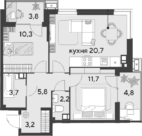 Продается 3-комн. квартира, 57.6 м²