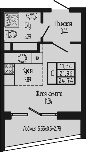 Продается 1-комн. квартира, 21.96 м²