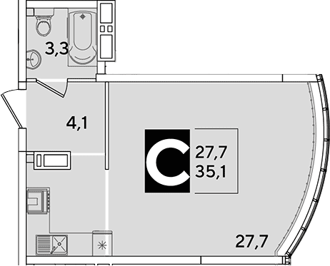 Продается 1-комн. квартира, 35.1 м²