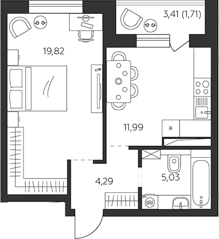 Продается 1-комн. квартира, 41.13 м²