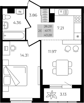 Продается 2-комн. квартира, 41.71 м²