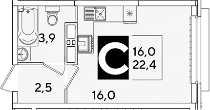 Продается 1-комн. квартира, 22.4 м²