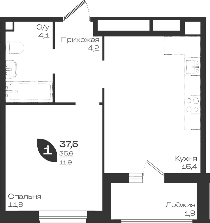 Продается 1-комн. квартира, 35.6 м²