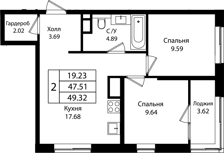 Продается 3-комн. квартира, 47.86 м²