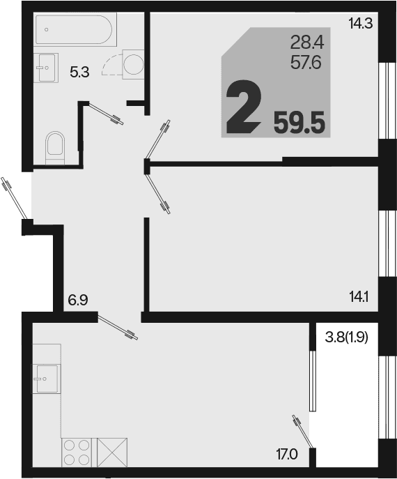 Продается 3-комн. квартира, 57.6 м²