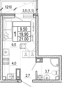 Продается 1-комн. квартира, 19.9 м²