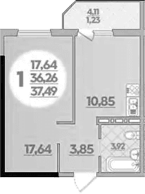 Продается 1-комн. квартира, 36.26 м²