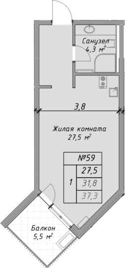 Продается 1-комн. квартира, 31.8 м²