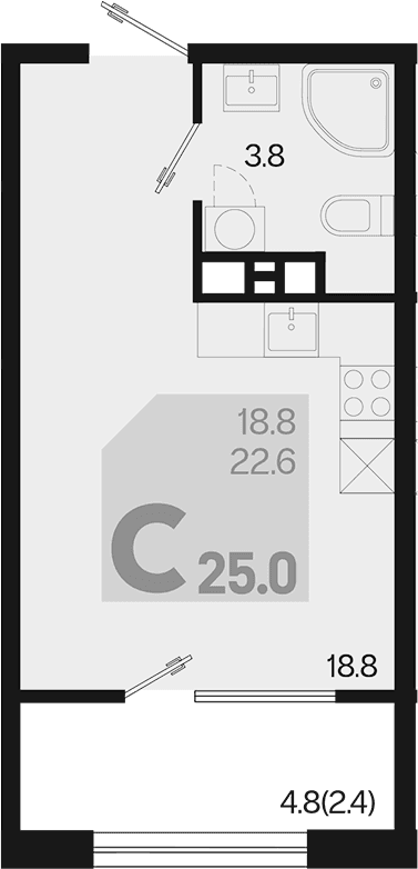 Продается 1-комн. квартира, 22.6 м²