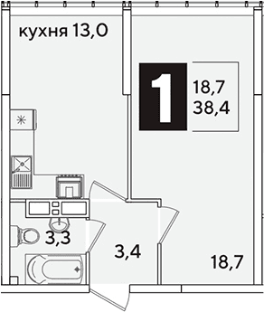 Продается 1-комн. квартира, 38.4 м²