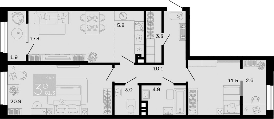 Продается 3-комн. квартира, 76.8 м²