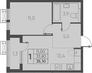 Продается 1-комн. квартира, 35.1 м²