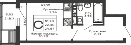 Продается 1-комн. квартира, 22.86 м²