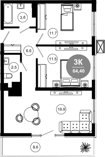 Продается 3-комн. квартира, 58 м²
