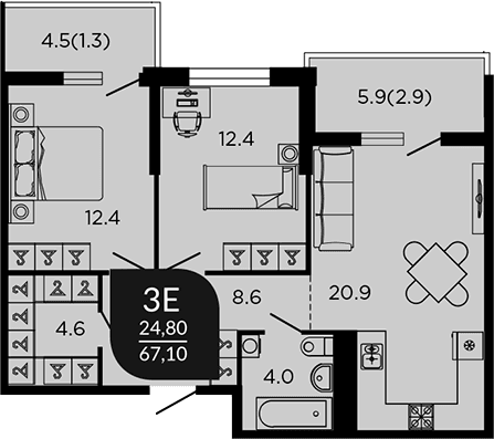 Продается 3-комн. квартира, 64.93 м²