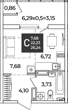 Продается 1-комн. квартира, 22.23 м²